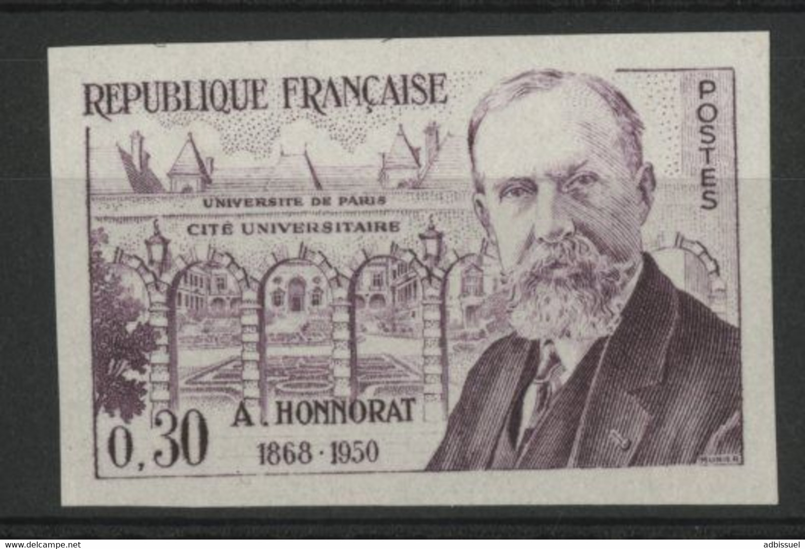 N° 1277 ESSAI NON DENTELE ANDRE HONNORAT. 30ct Violet. Neuf * (MH). TB. - Color Proofs 1945-…