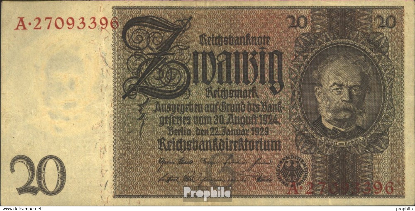 Deutsches Reich Rosenbg: 174a, Udr.-Bst.: G, Serien: A-E Gebraucht (III) 1929 20 Reichsmark - 20 Mark