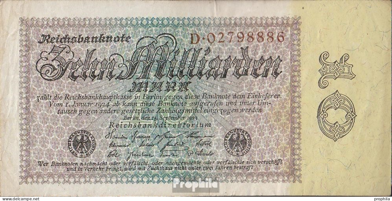 Deutsches Reich Rosenbg: 113a, Reichsdruckerei Wasserzeichen Disteln Gebraucht (III) 1923 10 Milliarden Mark - 10 Mrd. Mark