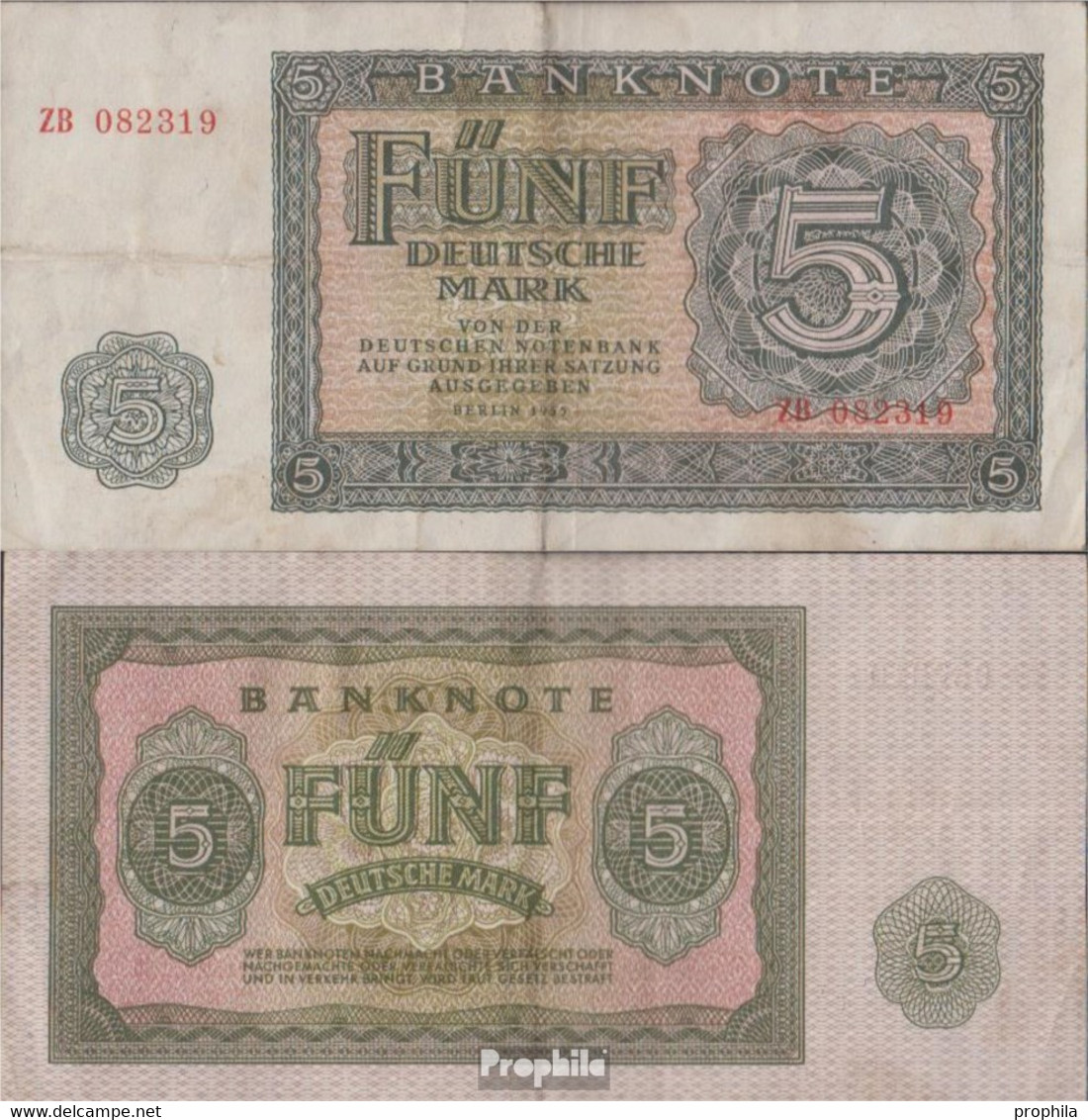 DDR Rosenbg: 349b KN 6stellig, Austauschnote Gebraucht (III) 1955 5 Deutsche Mark - Otros & Sin Clasificación