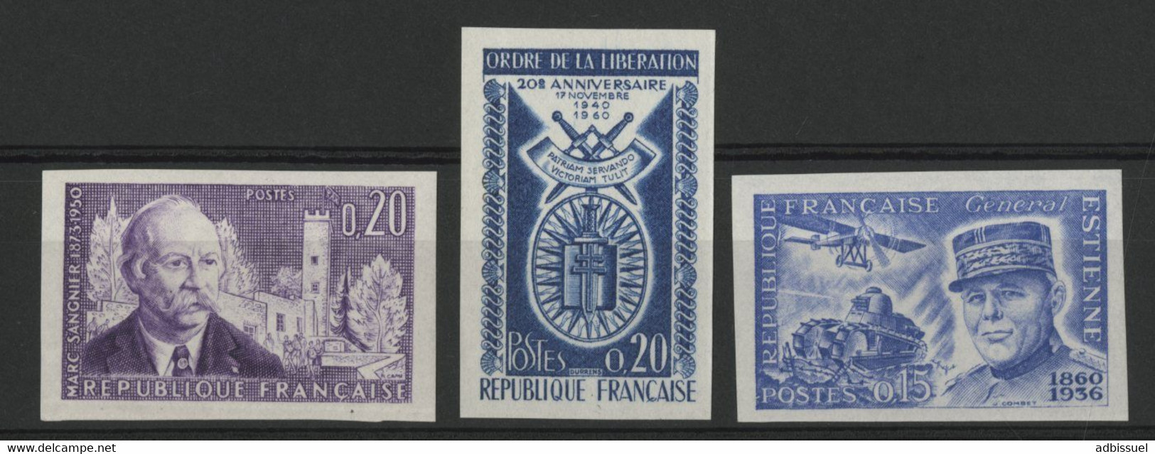 N° 1270 + 1271 + 1272 ESSAIS NON DENTELE "ESTIENNE/SANGNIER/LIBERATION". Neufs * (MH). TB. - Farbtests 1945-…