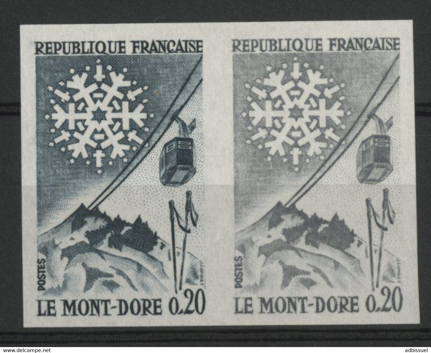 N° 1306 ESSAI NON DENTELE PAIRE LE MONT-DORE. 20ct Bleu-noir Et 20ct Gris Clair. Neuf */** (MH/MNH) TB - Color Proofs 1945-…