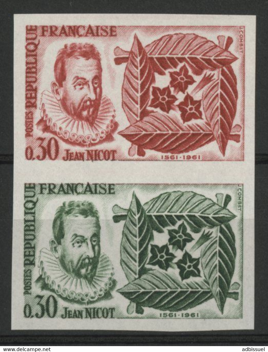 N° 1286 ESSAI NON DENTELE PAIRE 4ème Centenaire De L'introduction Du Tabac. 30ct Rouge Et Vert. Neuf */** (MH/MNH) TB - Farbtests 1945-…