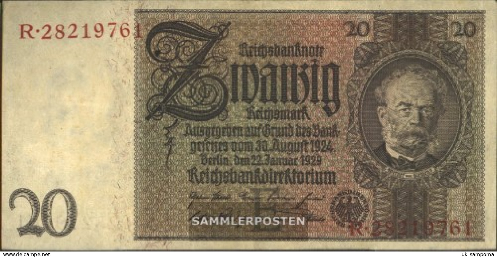 German Empire Rosenbg: 174a, Udr.-Bst.: E, Series: Q-U Used (III) 1929 20 Reichsmark - 20 Mark