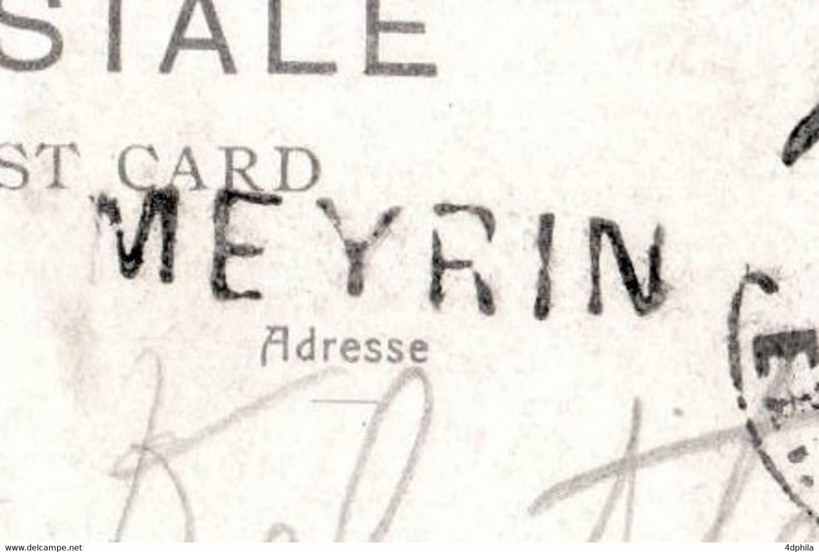 MEYRIN 1901 - Stabstempel über AK - Oblitération Linéaire Sur CPA - Meyrin