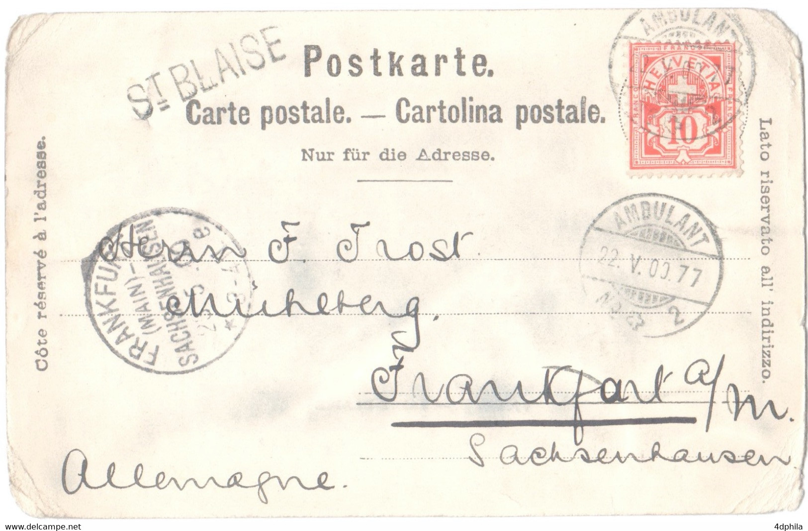 ST BLAISE 1900 - Stabstempel über AK - Oblitération Linéaire Sur CPA - Saint-Blaise