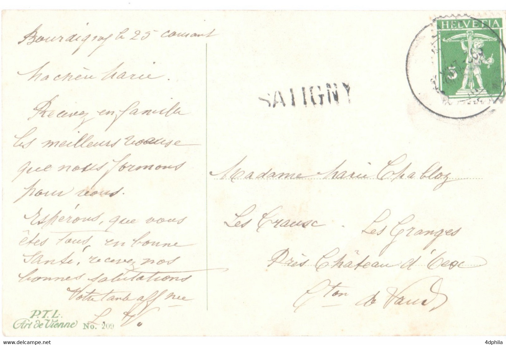 SATIGNY 1913 - Stabstempel über AK - Oblitération Linéaire Sur CPA - Satigny