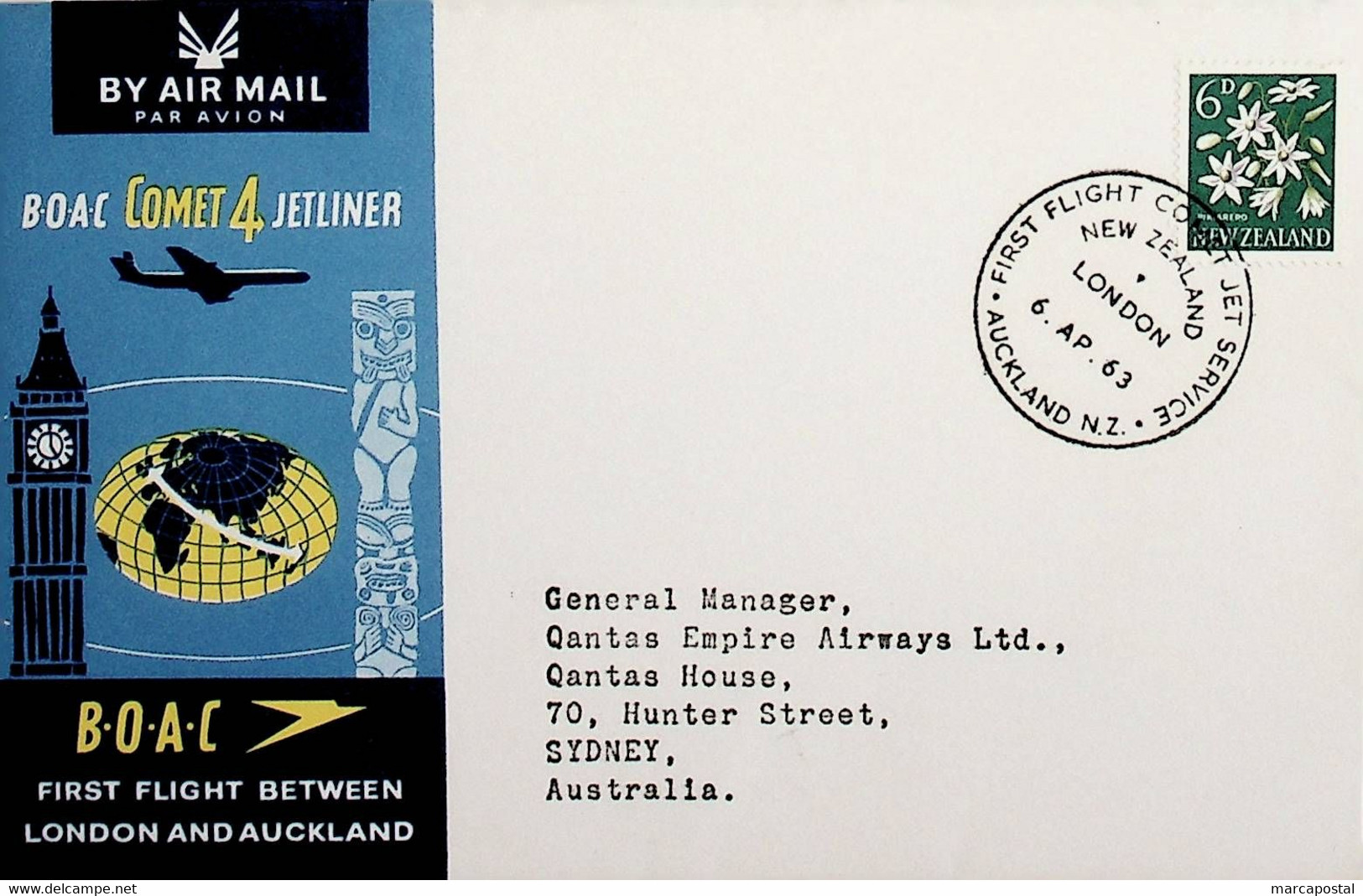 1963 New Zeland 1st BOAC Flight London - Auckland (Link Between Auckland And Sydney - Return) - Corréo Aéreo