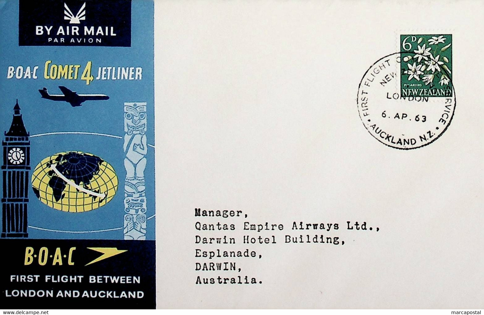 1963 New Zeland 1st BOAC Flight London - Auckland (Link Between Auckland And Darwin - Return) - Airmail