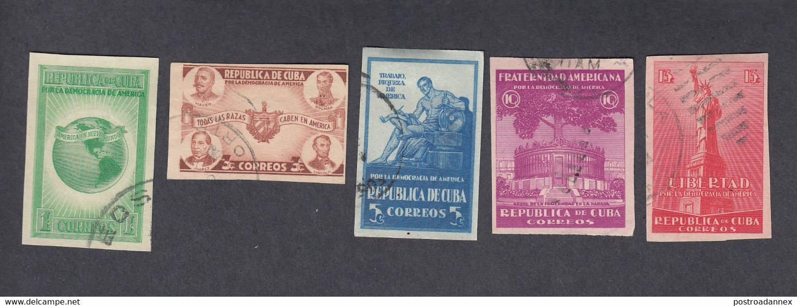 Cuba, Scott #368-372 Imperf, Used, Spirit Of Democracy, Issued 1942 - Used Stamps