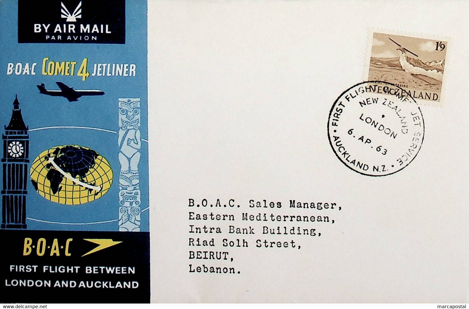 1963 New Zeland 1st BOAC Flight London - Auckland (Link Between Auckland And Beirut - Return) - Airmail