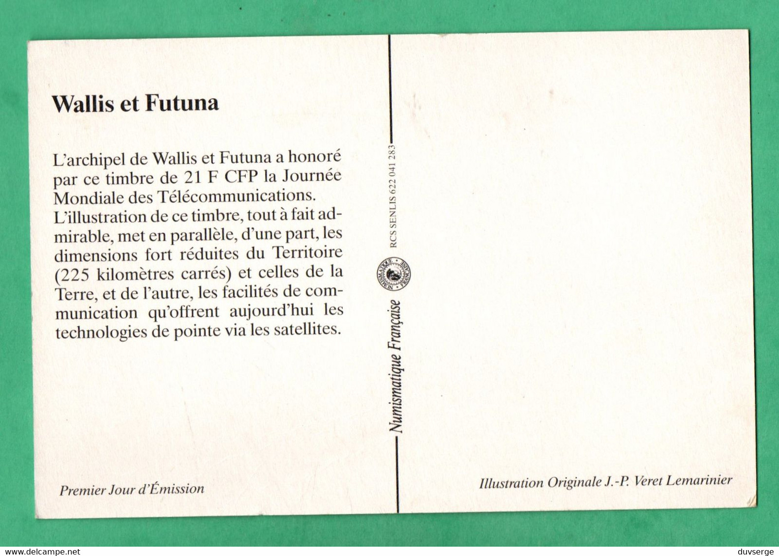 Wallis Et Futuna Mata Utu Carte Premier Jour Timbre Journee Mondiale Des Telecommunications 17 Mai 1989 - Wallis Et Futuna