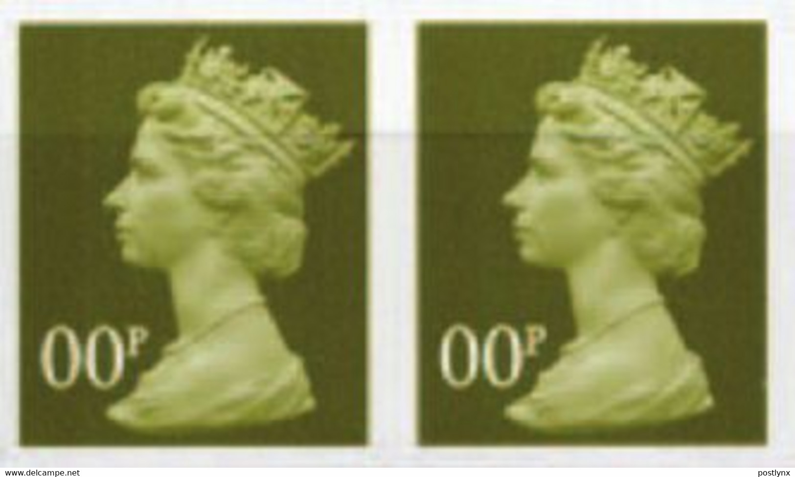 GREAT BRITAIN 2002 QII Machine 00 (6p) Yellow-Olive TRIAL IMPERF.PAIR - Essays, Proofs & Reprints