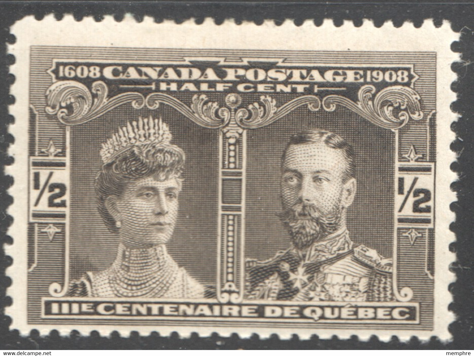 1908  Quebec City Tercentenary  ½ ¢  Prince And Princess Of Wales  Scott 96  MH * - Unused Stamps