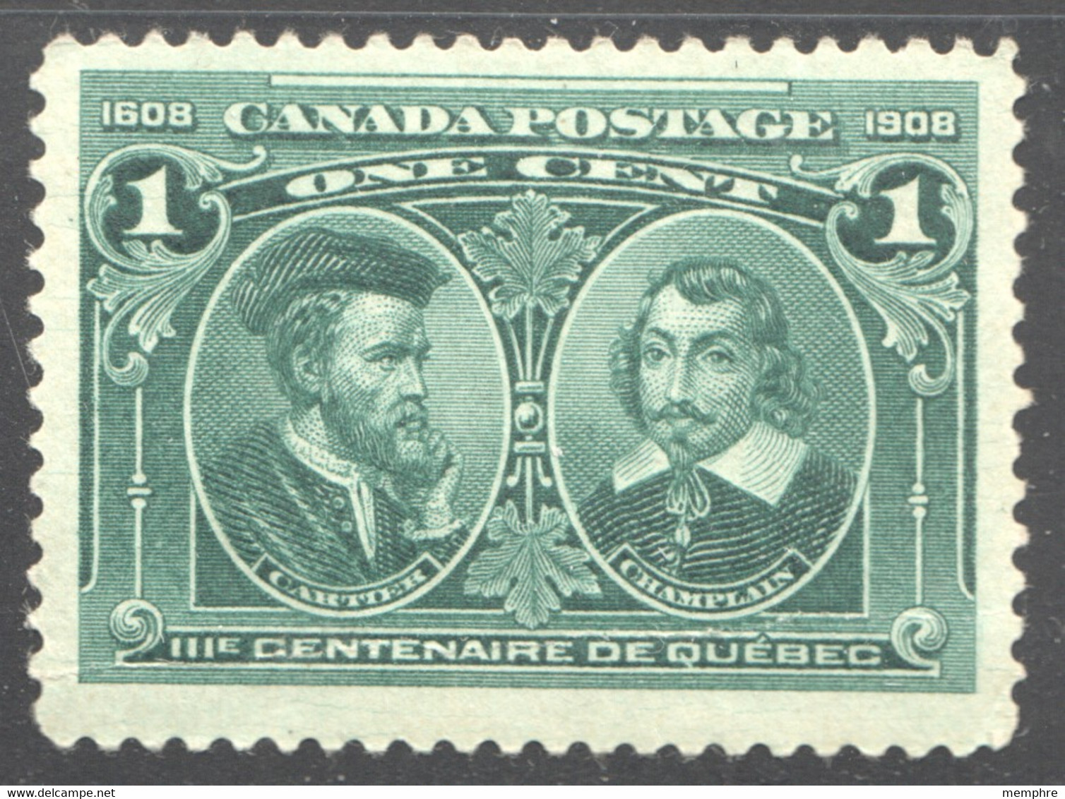1908  Quebec City Tercentenary  1 ¢ Jacques Cartier And Champlain  Scott 97  MNH ** Gum Bend - Unused Stamps