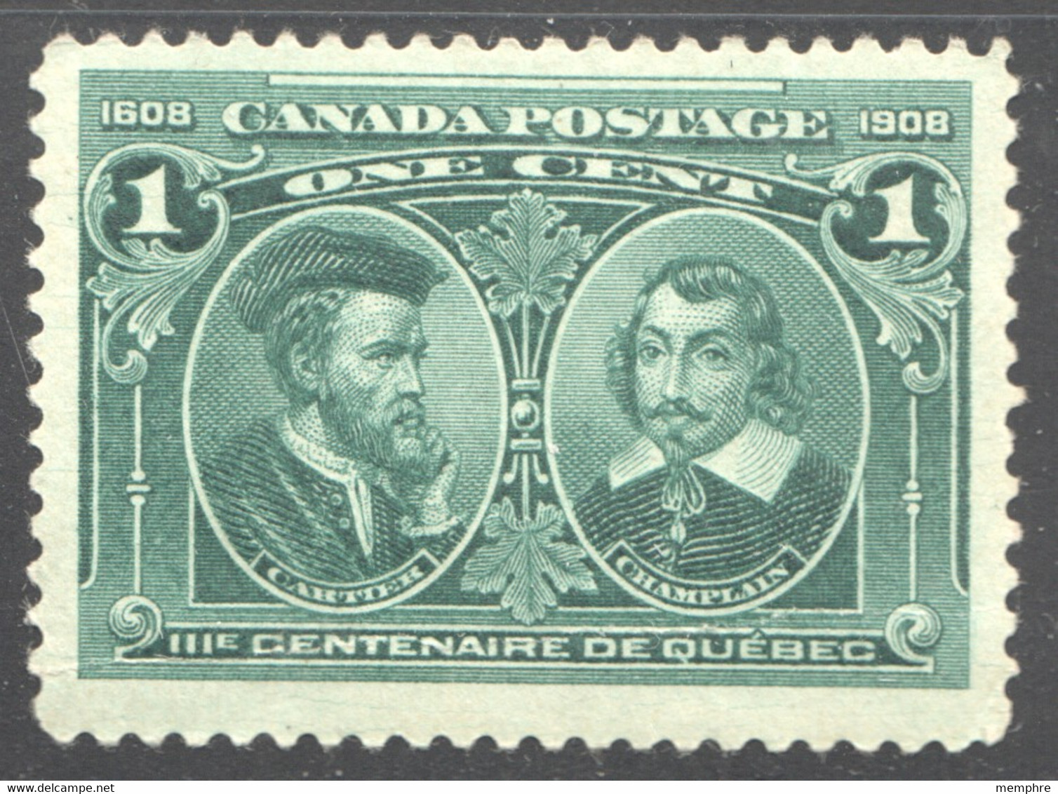 1908  Quebec City Tercentenary  1 ¢ Jacques Cartier And Champlain  Scott 97  MNH ** Gum Bend - Nuevos