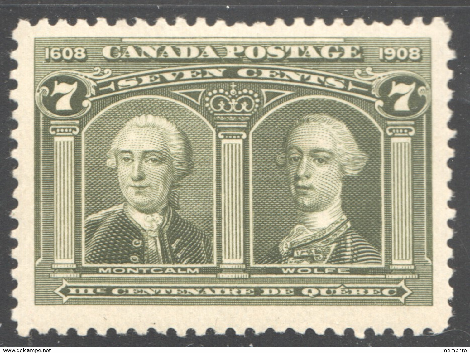 1908  Quebec City Tercentenary  7 ¢  Moncalm & Wolfe  Scott 100 MH * - Unused Stamps