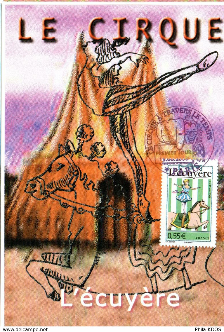 " CIRQUE : L'ECUYERE " Sur Carte Maximum De 2008 N°YT 4217. Parfait état CM - Zirkus