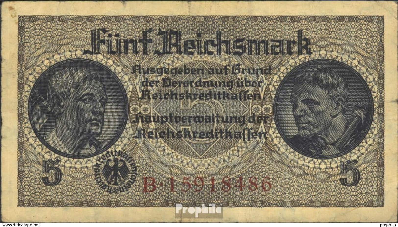 Dt. Besetzung Im 2. Weltkrieg Rosenbg: 553b, Ohne Prägestempel 8stellige Kontrollnummer Gebraucht (III) 1940 5 Reichsma - 2° Guerre Mondiale