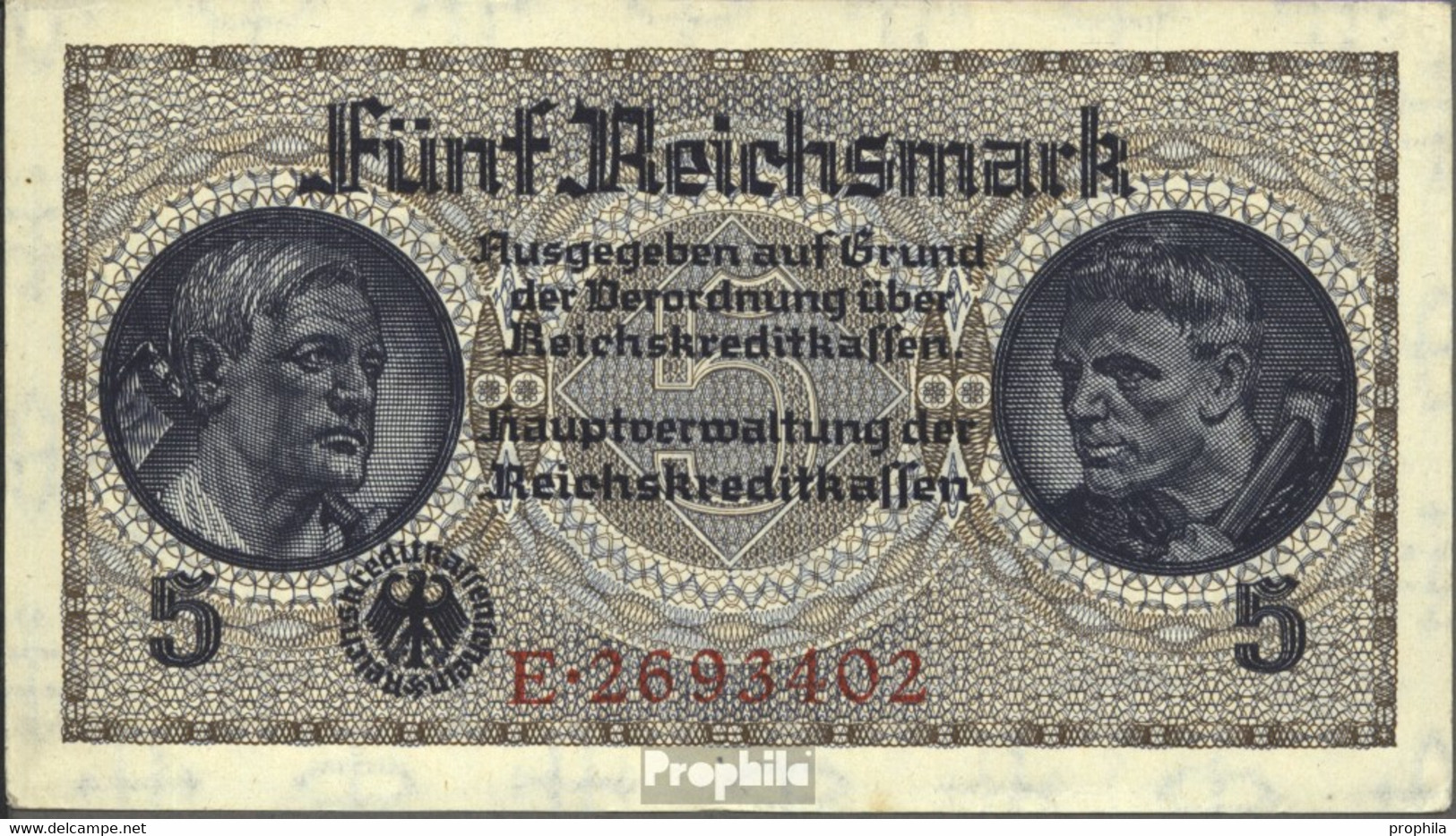 Dt. Besetzung Im 2. Weltkrieg Rosenbg: 553a, Mit Prägestempel 7stellige Kontrollnummer Gebraucht (III) 1940 5 Reichsmar - 2. WK