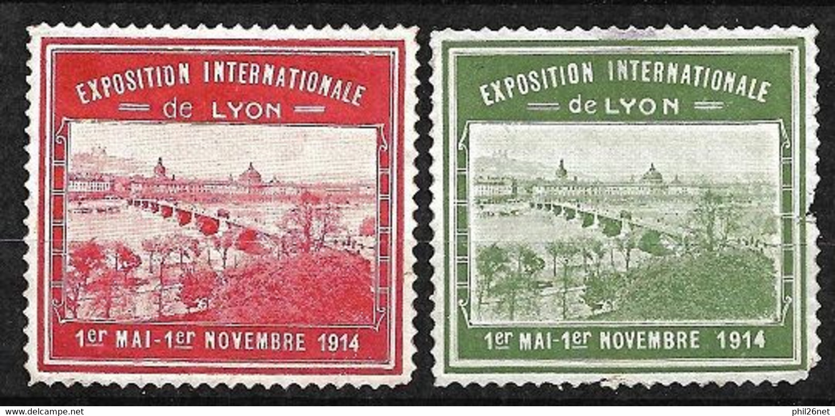 France  2  Vignettes  "Exposition Internationale De Lyon  "  1er Mai Au 1er Novembre 1914  Neuf B/AB     - Autres & Non Classés