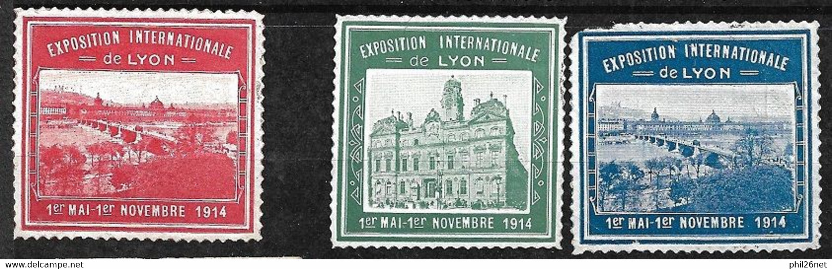 France  3  Vignettes  "Exposition Internationale De Lyon  "  1er Mai Au 1er Novembre 1914  Neuf B/AB     - Tourismus (Vignetten)