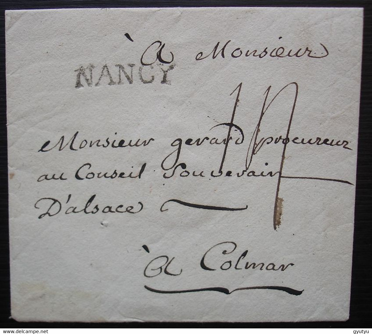 Nancy 1786 Marque 25 X 7 Sur Lettre Pour Colmar, Sceau De Cire Au Revers (sans Correspondance) - 1701-1800: Vorläufer XVIII