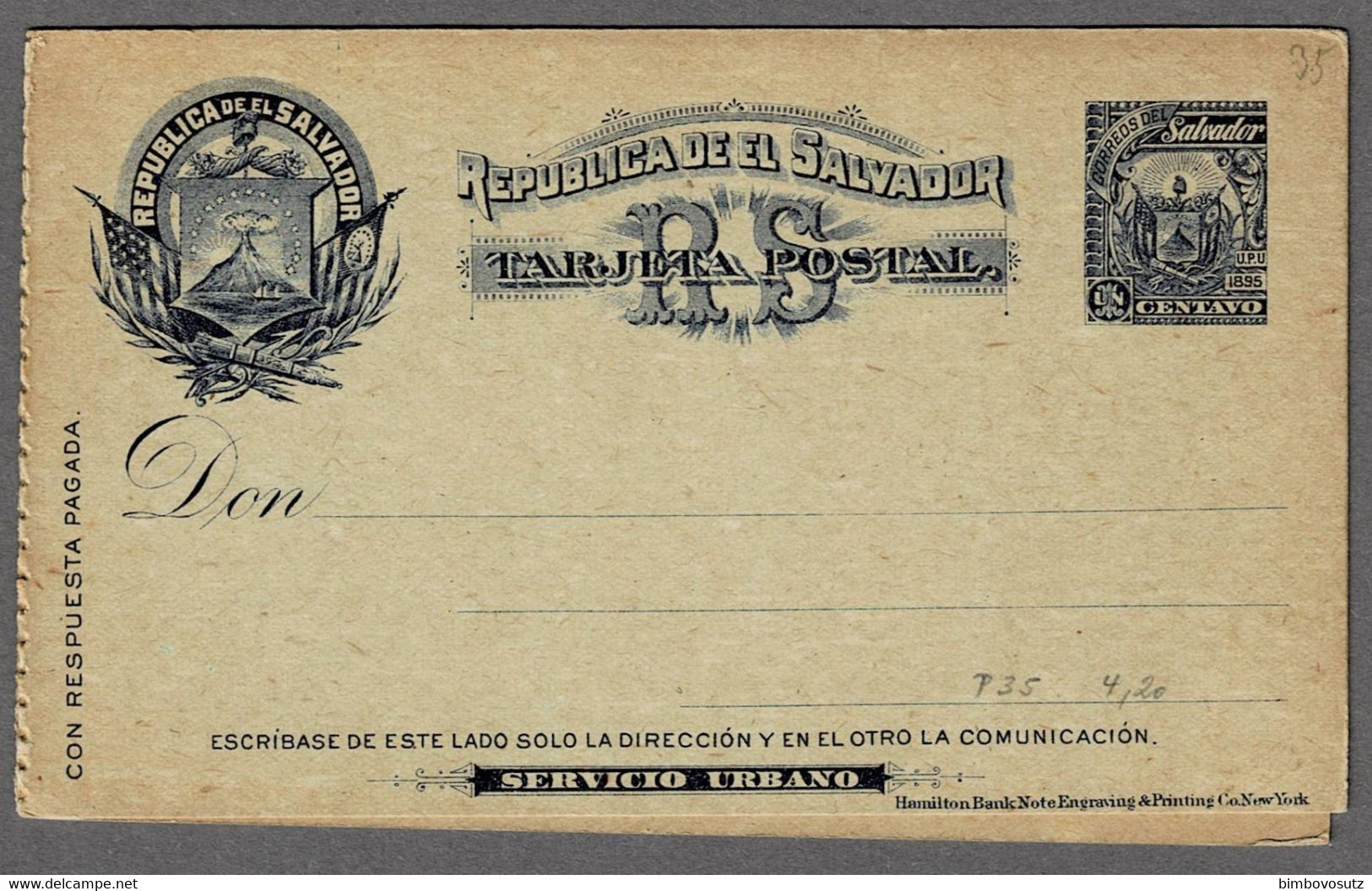 El Salvador 1895 Ganzsachen Doppelkarte ** - Vulkan - - Volcans