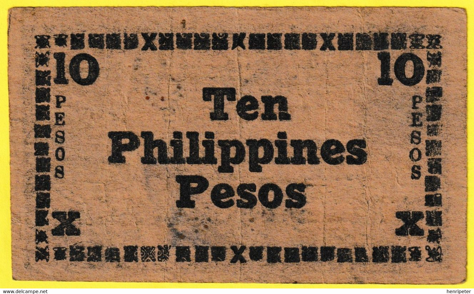 Billet De Banque Usagé Ayant Circulé - 10 Pesos Ten Pesos N° 19985 - Philippines 1944 - Filipinas