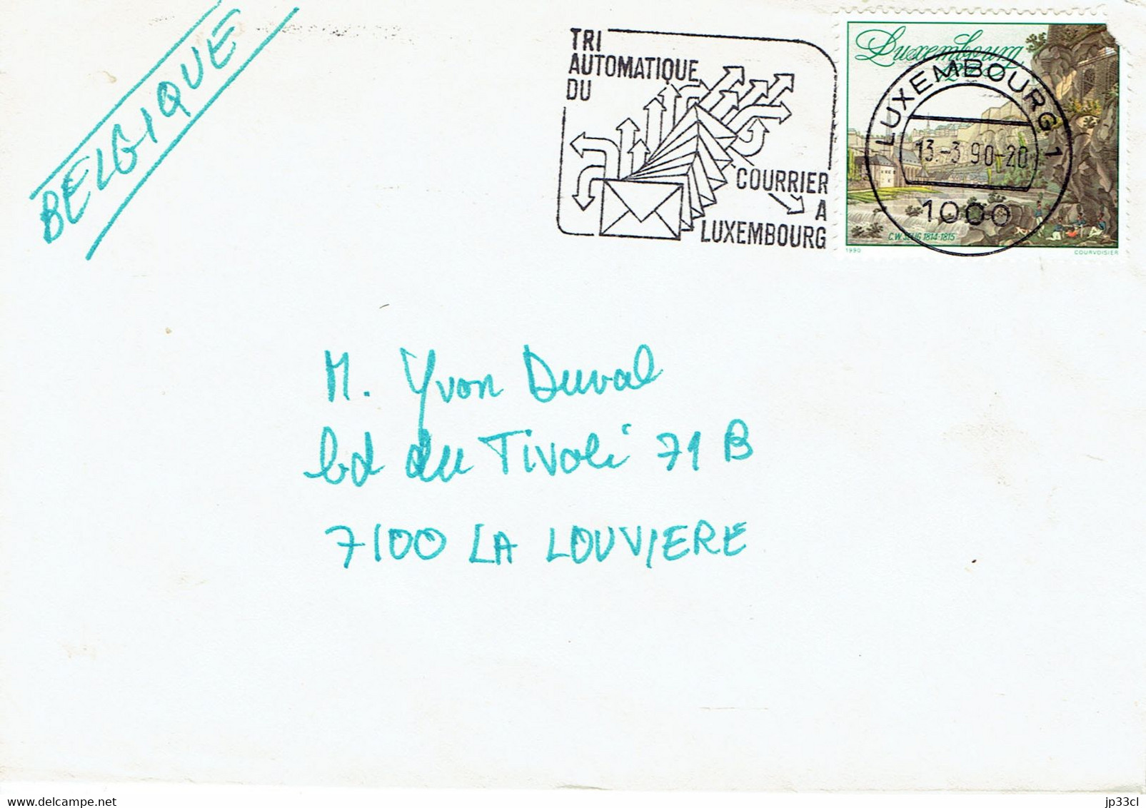 Flamme Tri Automatique Du Courrier A Luxembourg Sur Lettre Du 13/3/1990 Vers La Belgique - Maschinenstempel (EMA)