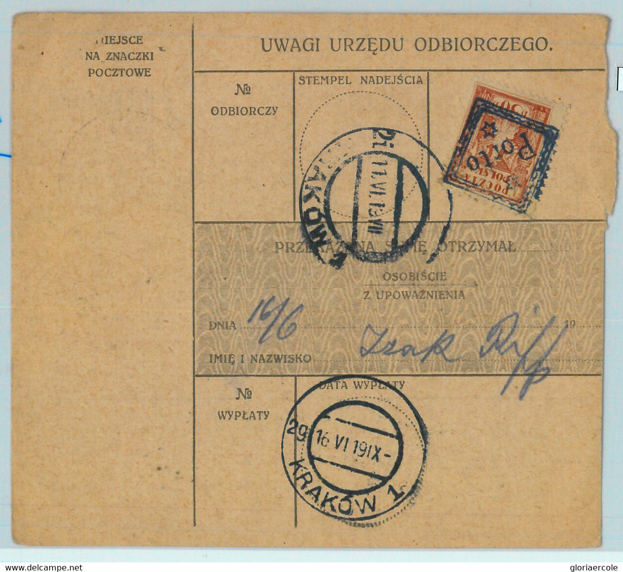 95451 - POLAND - POSTAL HISTORY -  POSTAL RECEIPT  1919 - Andere & Zonder Classificatie