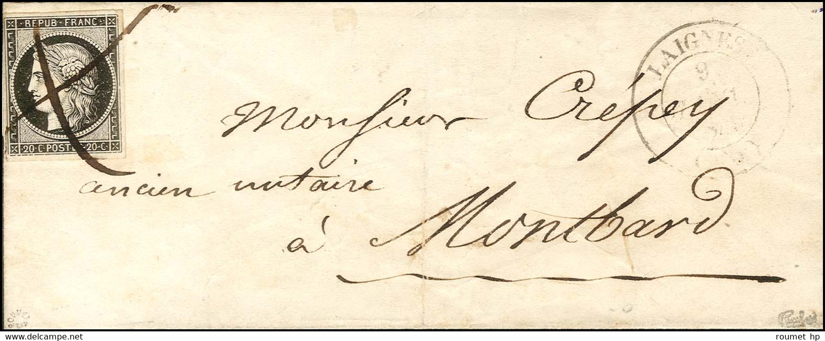 Plume / N° 3 Càd T 14 LAIGNES (20) 9 JANV. 49 Sur Lettre Pour Montbard. Càd D'arrivée 10 JANV. 49. - TB. - R. - 1849-1850 Ceres