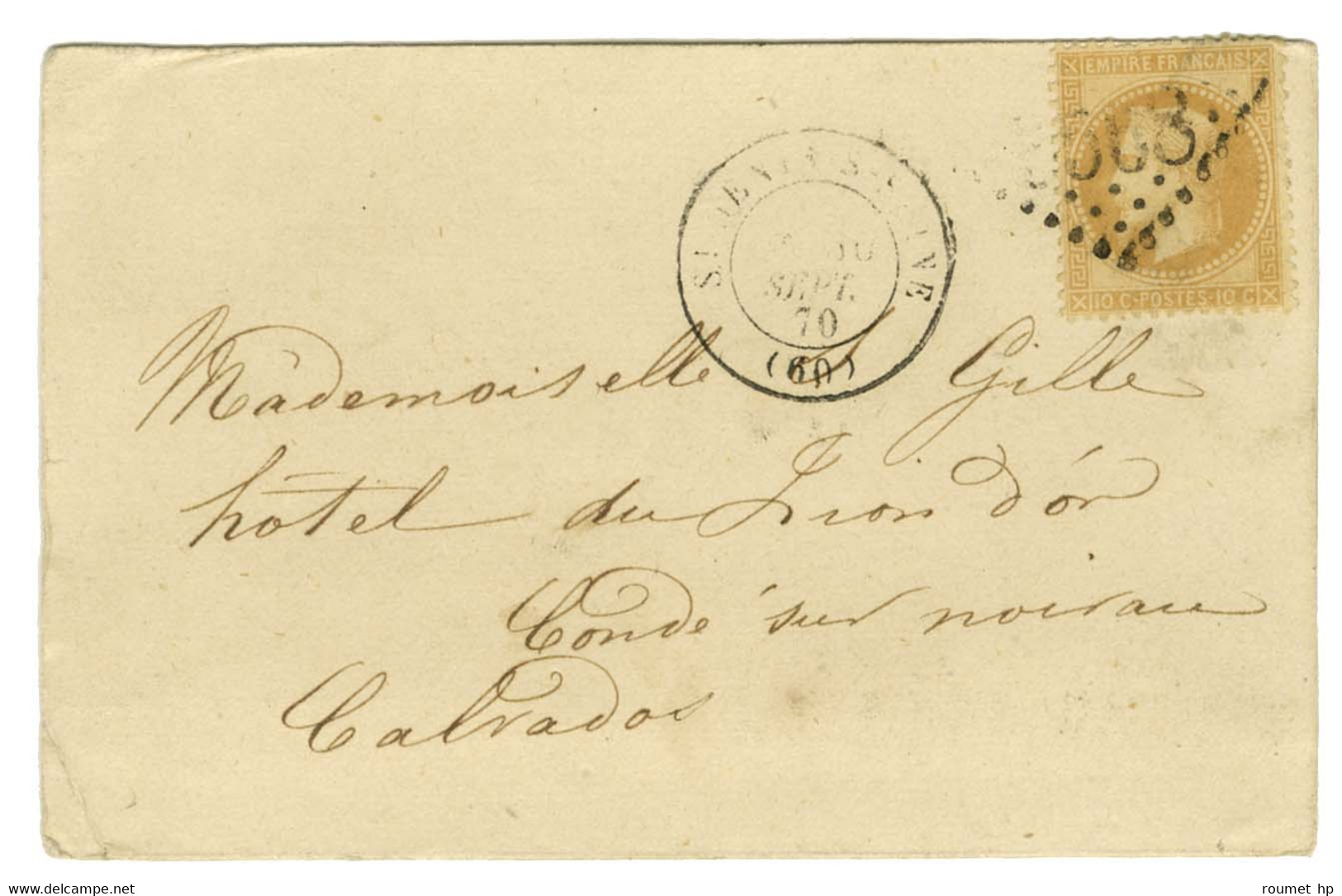 GC 3568 / N° 28 Càd T 17 St DENIS-S-SEINE 30 SEPT. 70 Sur Carte Pour Condé Sur Noireau Sans Càd D'arrivée. L'ARMAND BARB - Guerra De 1870