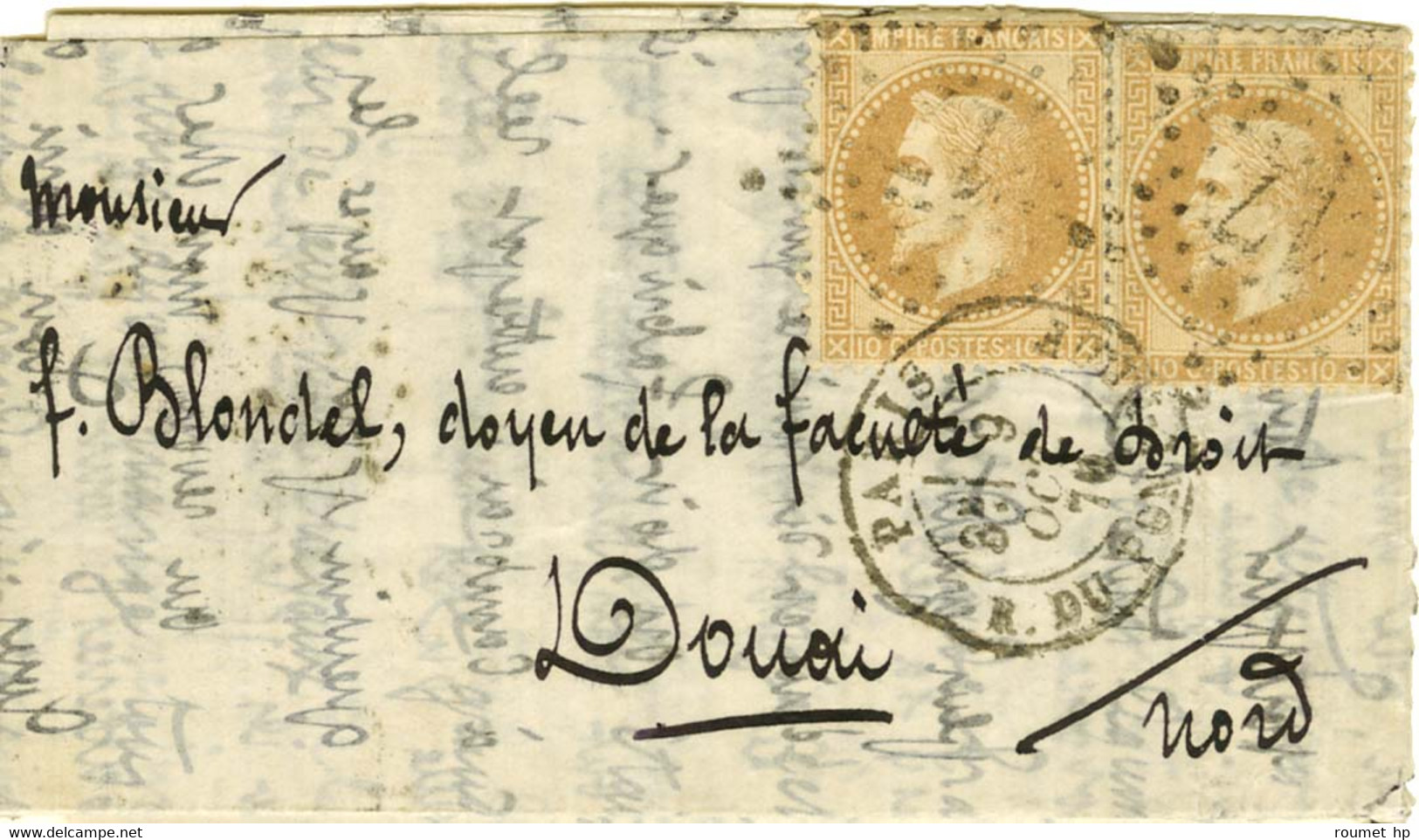 Etoile 17 / N° 28 (2) Càd PARIS / R. DU PONT-NEUF 9 OCT. 70 Sur Lettre Pour Douai, Au Verso Càd De Passage LILLE A PARIS - Guerra De 1870