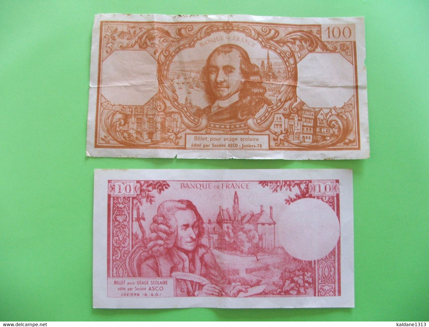 2 Billets Asco De 10 Francs Voltaire Et 100 Francs Corneille Pour Usage Scolaire - Fiktive & Specimen