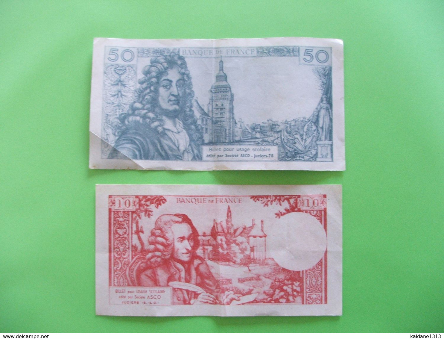 2 Billets Asco De 10 Francs Voltaire Et 50 Francs  Pour Usage Scolaire - Ficción & Especímenes