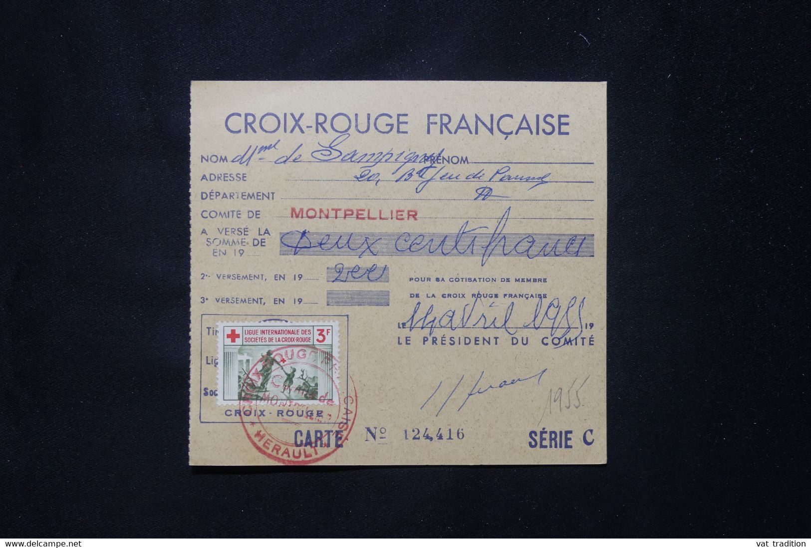 FRANCE - Carte D'Abonnement De La Croix Rouge De Montpellier En 1955, Vignettes Recto Et Verso  - L 78089 - Croce Rossa