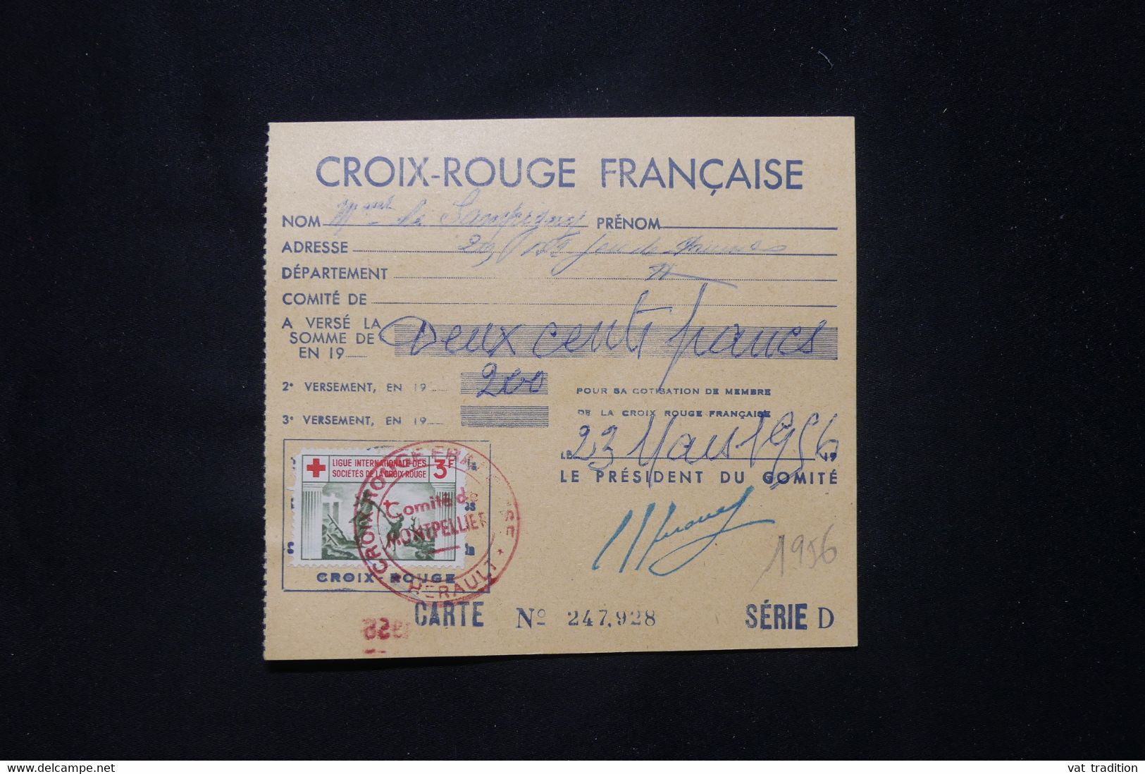 FRANCE - Carte D'Abonnement De La Croix Rouge De Montpellier En 1956, Vignettes Recto Et Verso  - L 78090 - Croce Rossa