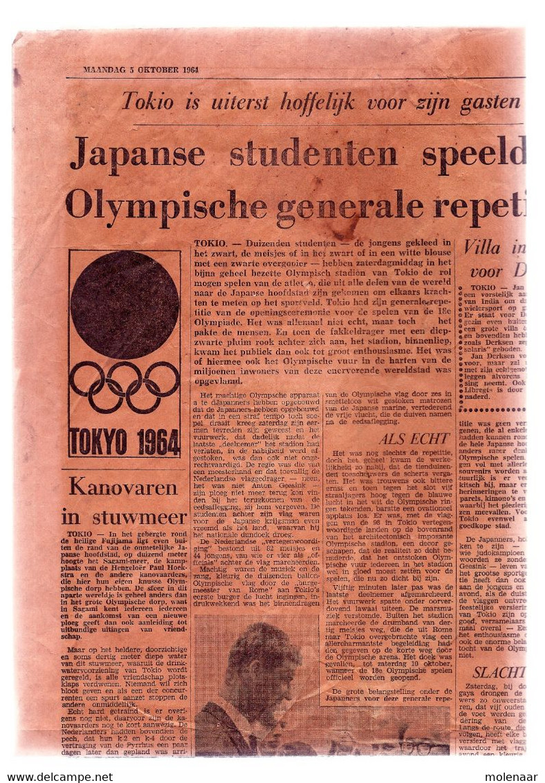 Krantenbladzijde Uit 1964 (Olympische Spelen Tokio) - Sports