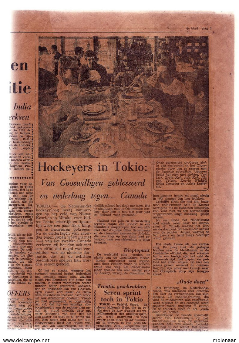 Krantenbladzijde Uit 1964 (Olympische Spelen Tokio) - Sport