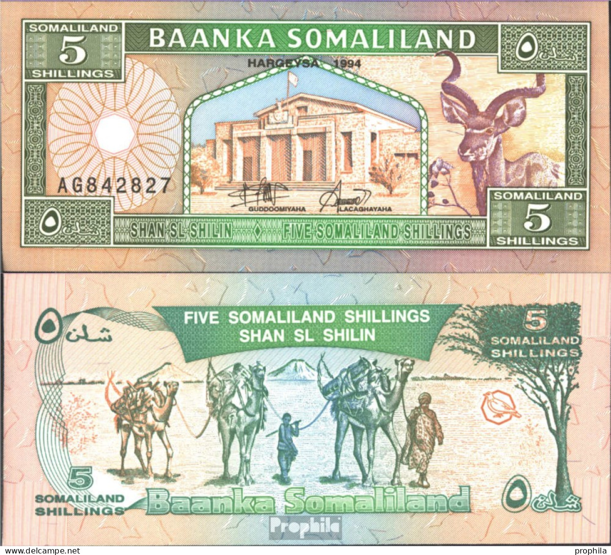 Somaliland Pick-Nr: 1a Bankfrisch 1994 5 Shillings - Somalia