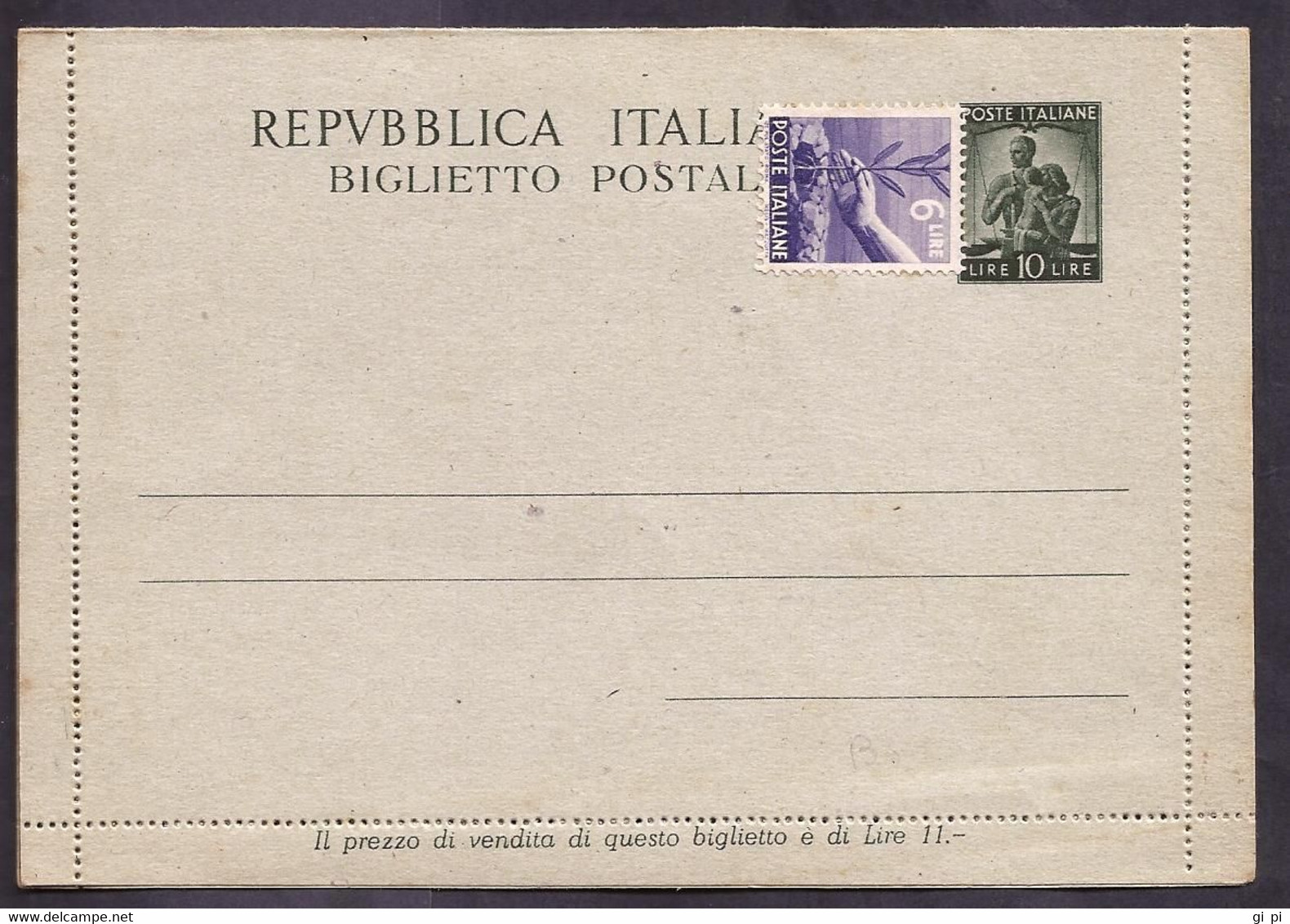 F3626  - BIGLIETTO POSTALE REPUBBLICA - Stamped Stationery