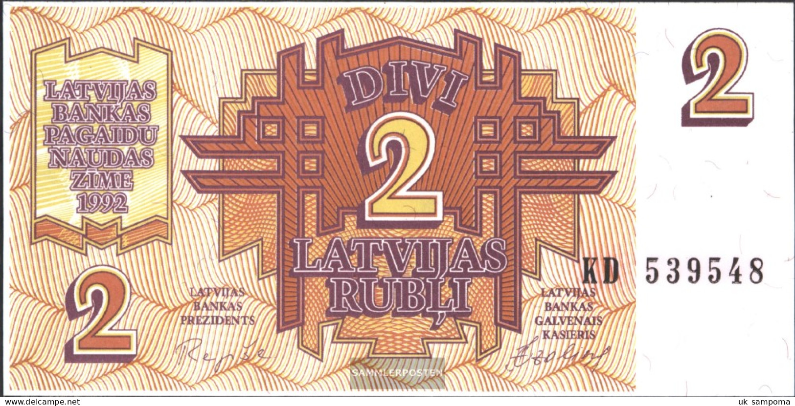 Latvia Pick-number: 36 Uncirculated 1992 2 Rubli - Letland