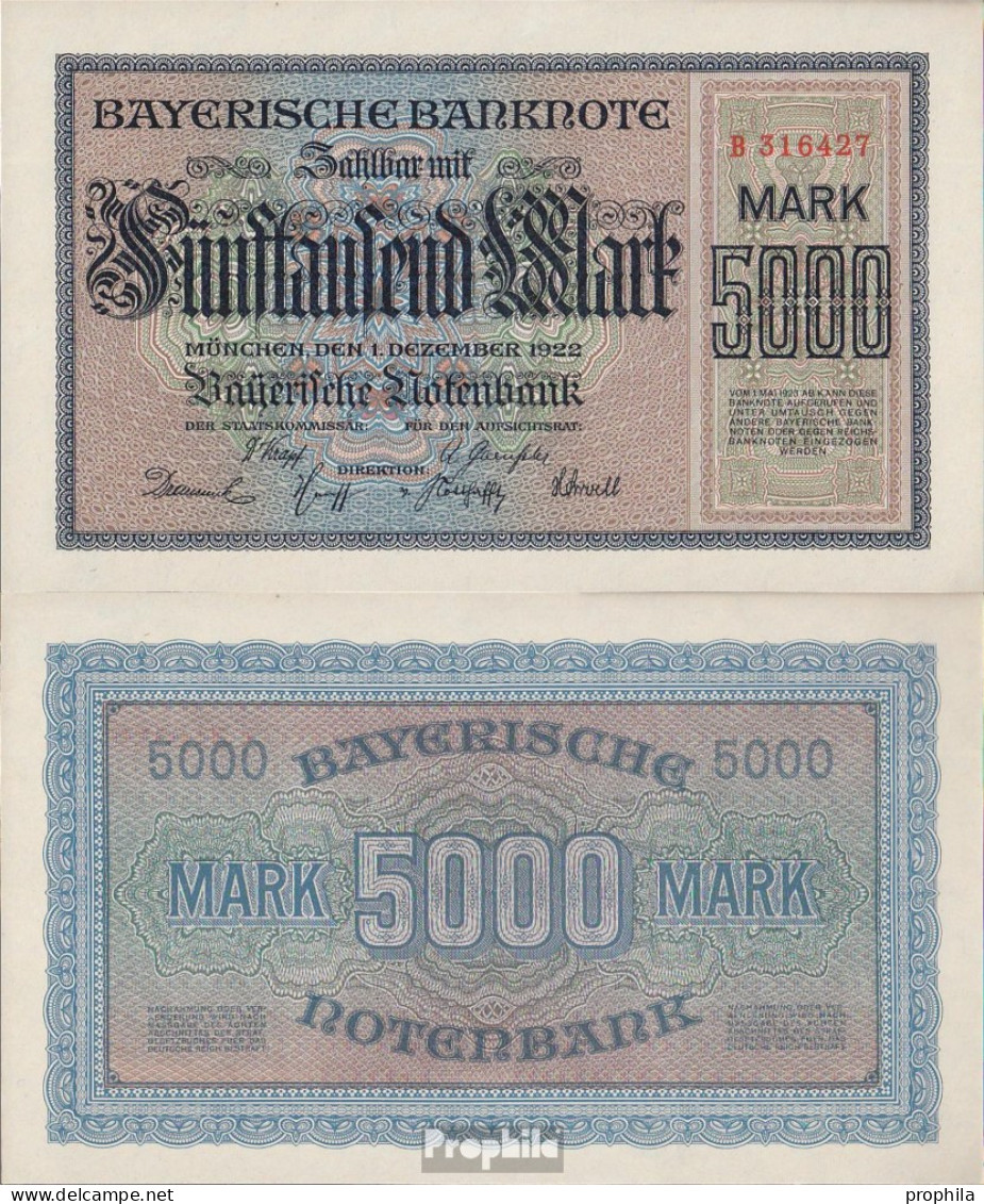 Bayern Rosenbg: BAY6, Länderbanknote Bayern Gebraucht (III) 1922 5.000 Mark - 5000 Mark