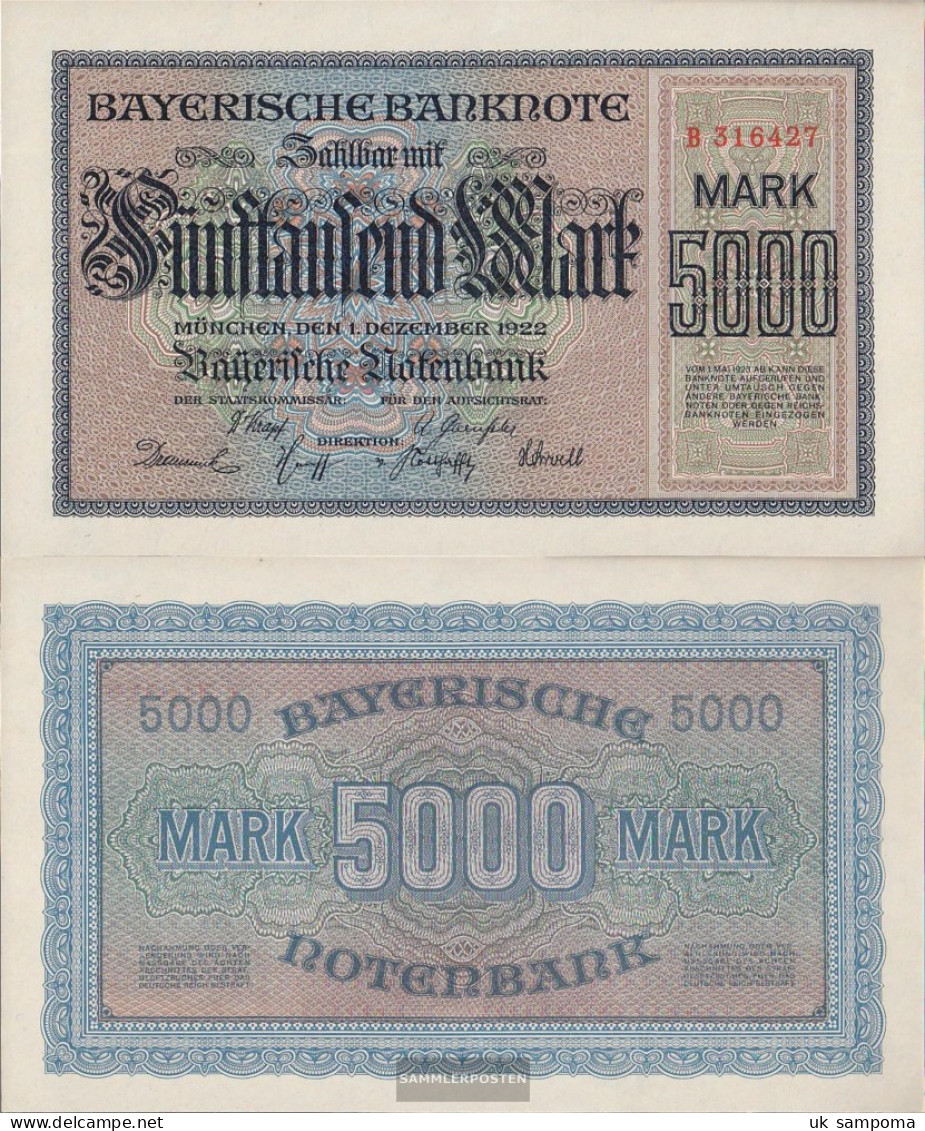 Bavaria Rosenbg: BAY6, Länderbanknote Bavaria Used (III) 1922 5.000 Mark - 5000 Mark