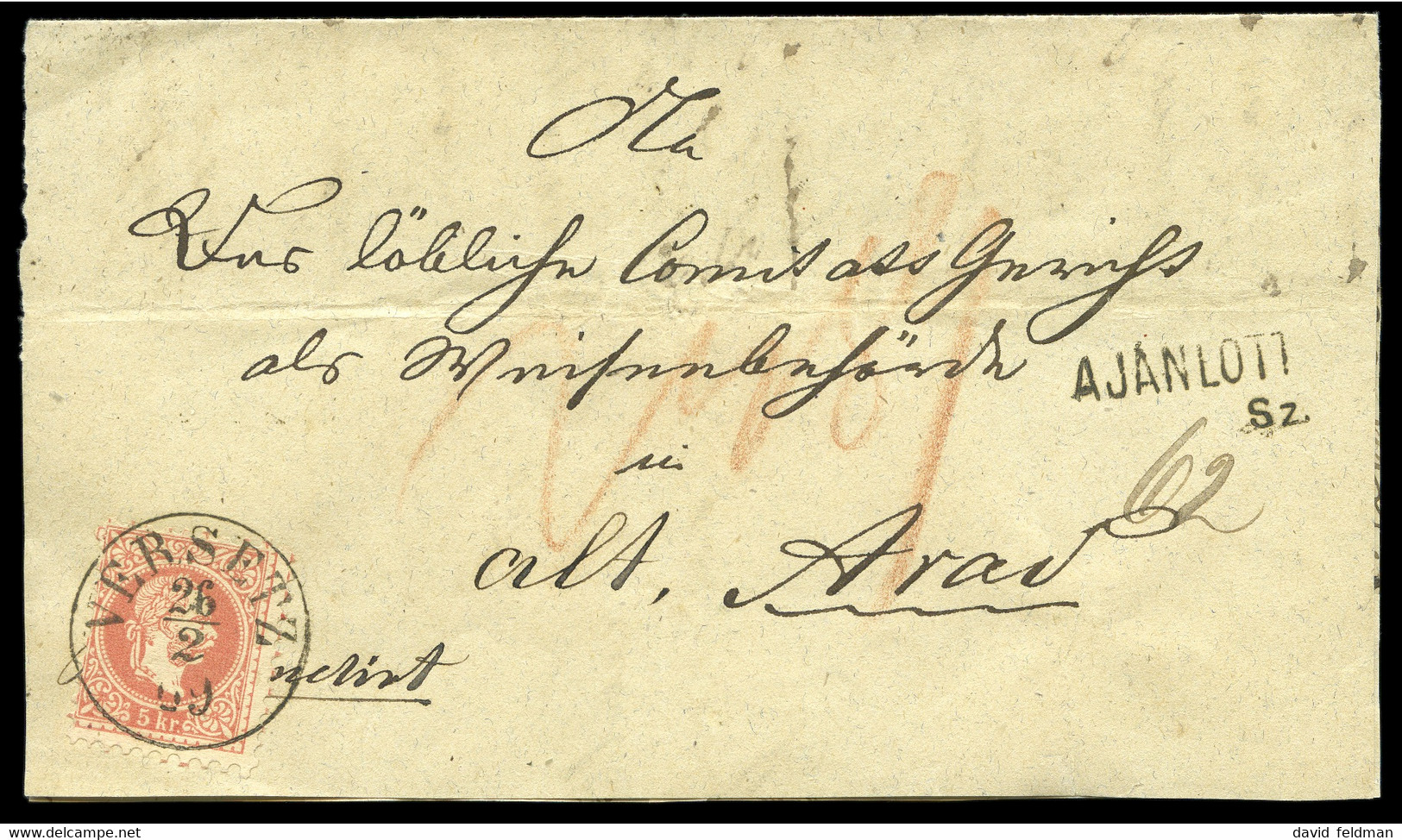 1869 (26.2) Folded Entire From Versetz To Arad, Franked - Briefe U. Dokumente