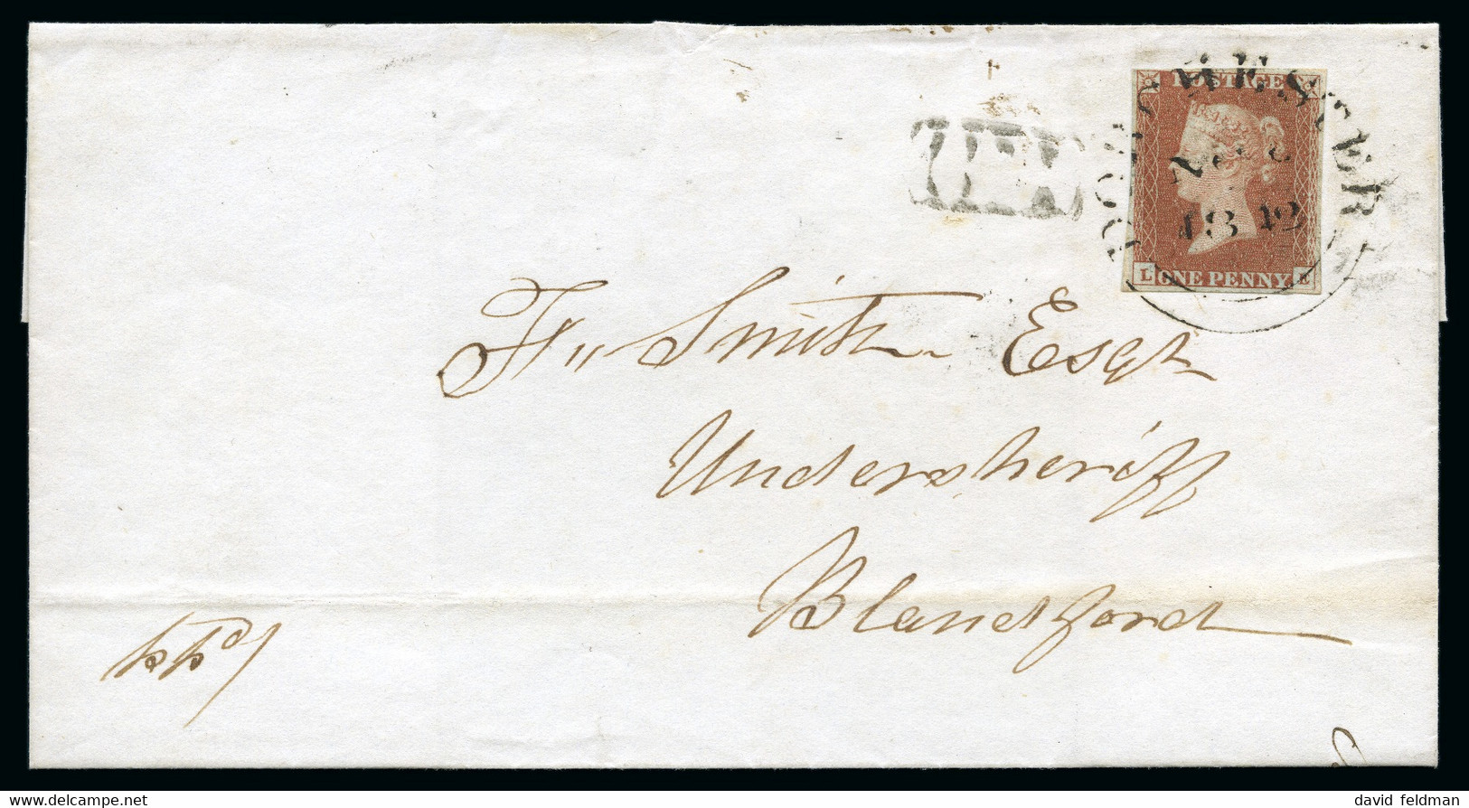 1842 (Nov 5) Wrapper From Dorchester (Dorset) To Blandford With 1841 1d Red-brown Pl.20 LE Tied By A Dorchester "Wessex" - Lettres & Documents