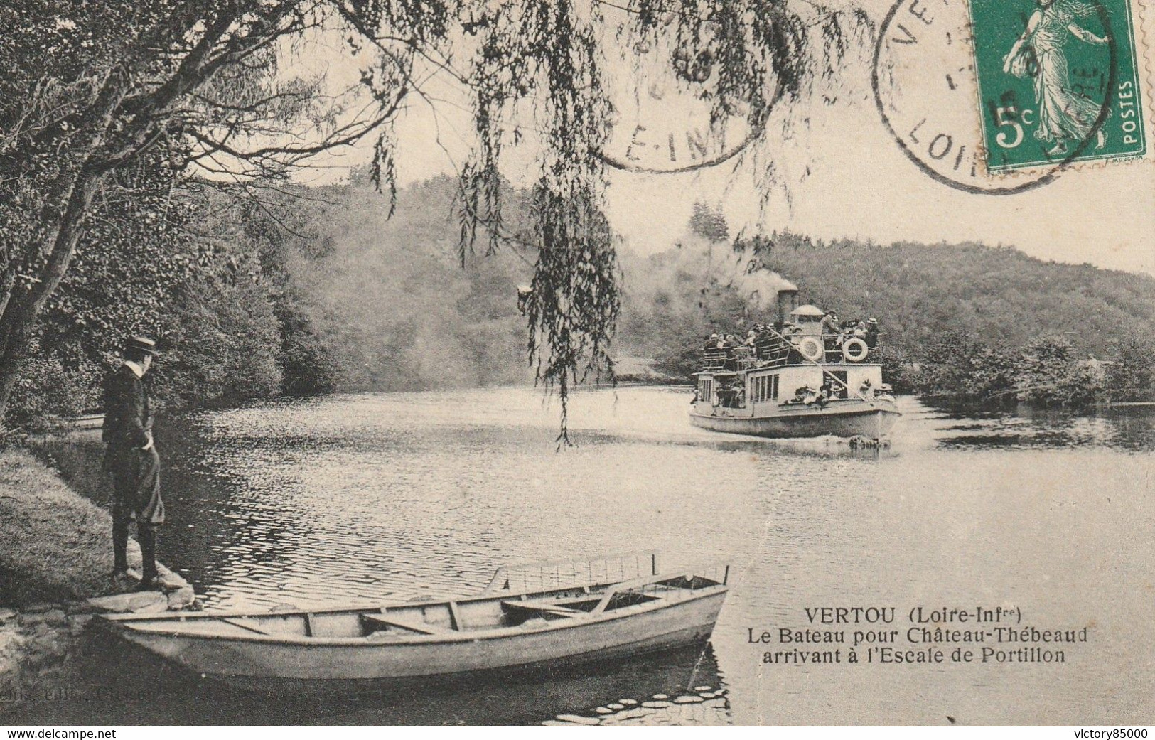 CPA. VERTOU. LE BATEAU POUR CHATEAU-THEBEAUD ARRIVANT A L'ESCALE DE PORTILLON - Otros & Sin Clasificación