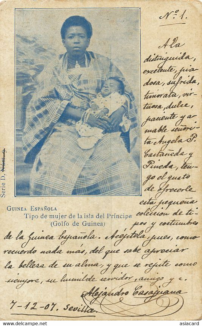 Guinea Espanola Tipo De Mujer De La Isla Del Principe . Women With Baby . Pionnière. - Sao Tome Et Principe