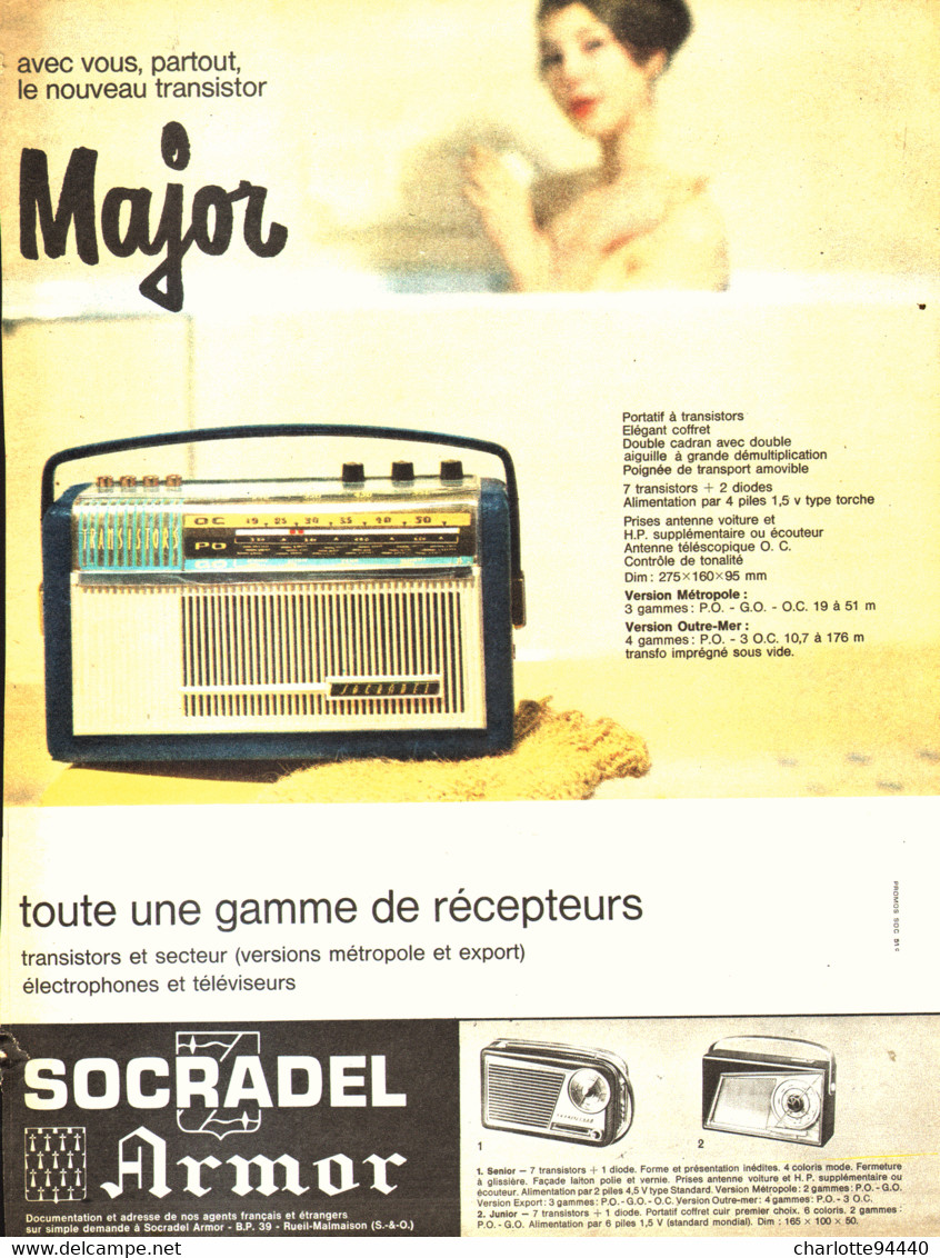 PUB TRANSISTOR    " MAJOR "  De  ( SOCRADEL ARMOR ) 1960 ( 2 ) - Andere & Zonder Classificatie